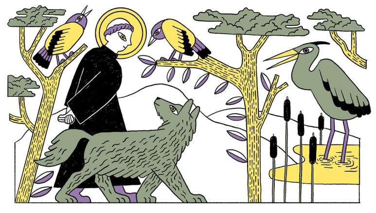 Franz von Assisi mit Tieren