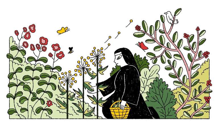 Hildegard von Bingen im Klostergarten