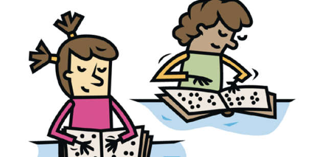 Illustration: Kinder lesen Braillebücher