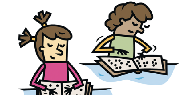 Illustration: Kinder lesen Brailleschrift