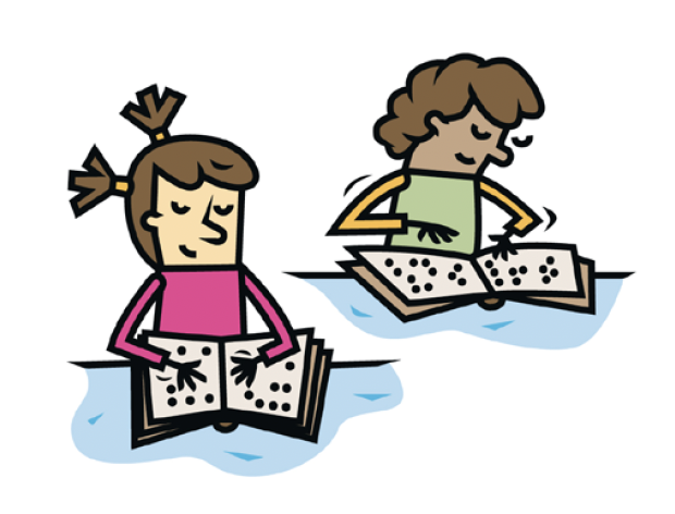 Illustration: Kinder lesen Brailleschrift
